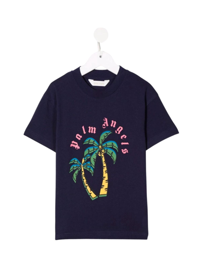 Shop Palm Angels T-shirt With Palms In Navy Blue