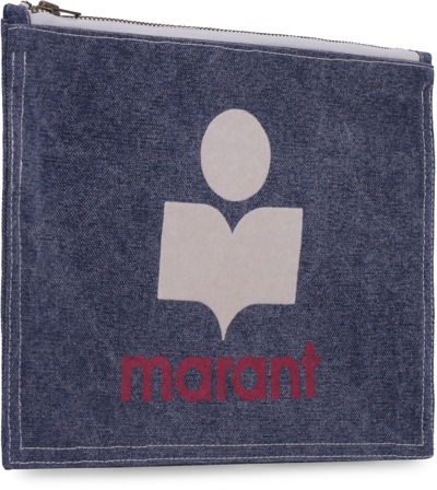 Shop Isabel Marant Nettia Logo Print Flat Pouch In Denim