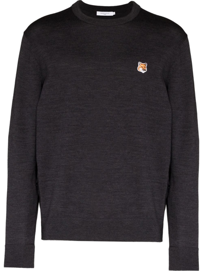 Shop Maison Kitsuné Fox Head Wool Jumper In Grey