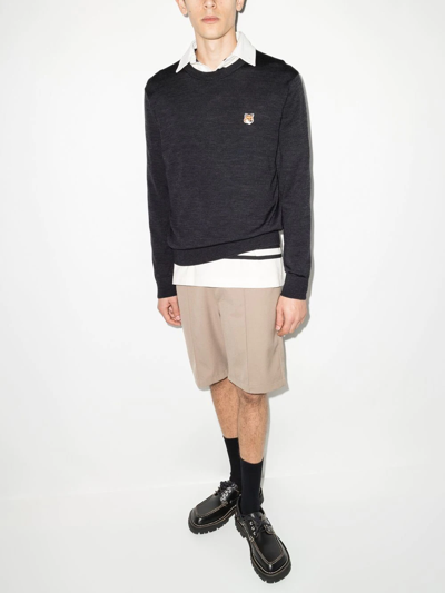 Maison Kitsuné Black Fox Head Long Sleeve T-shirt In Grey