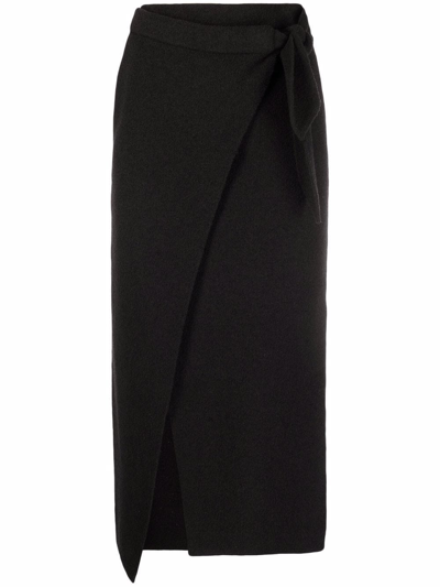 Shop Nanushka Towelling Finish Wrap Midi Skirt In Black