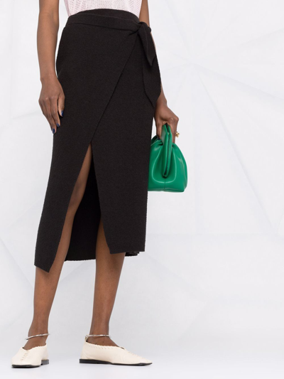 Shop Nanushka Towelling Finish Wrap Midi Skirt In Black