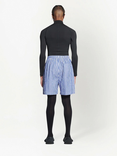 Shop Balenciaga Striped Pyjama Shorts In Blue