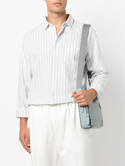 Shop Vince Striped Linen Long-sleeve Shirt In Neutrals