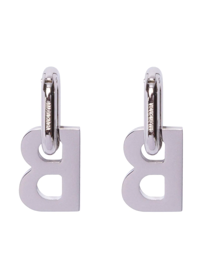 Shop Balenciaga Xl B Chain Earrings In Silver