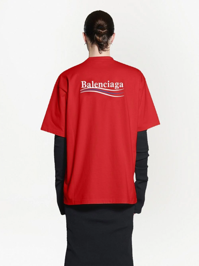 Shop Balenciaga Political Campaign Embroidered Cotton T-shirt In Red