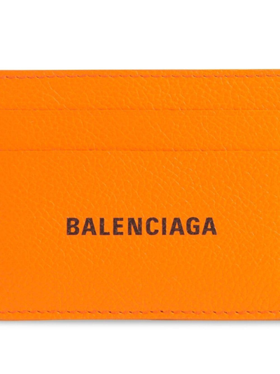 Shop Balenciaga Logo-print Leather Cardholder In Orange