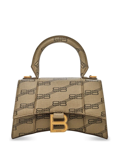 Shop Balenciaga Xs Hourglass Monogram Top-handle Bag In Brown