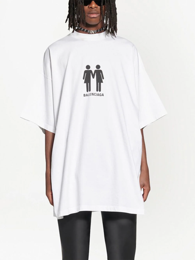 Shop Balenciaga Logo-print Short-sleeve T-shirt In White