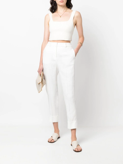 Shop Peserico Cropped High-waisted Trousers In White
