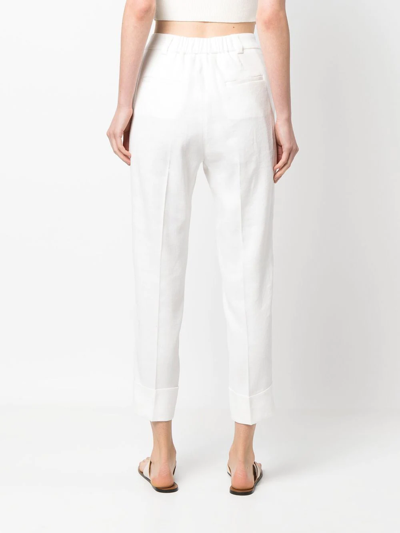 Shop Peserico Cropped High-waisted Trousers In White