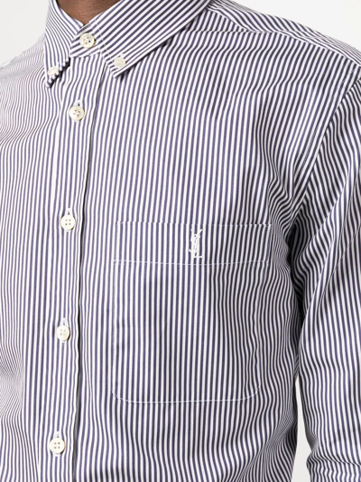 Saint Laurent Men's Striped Cotton Shirt In Blue