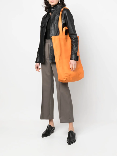 Shop Marsèll Embossed-logo Leather Tote Bag In Orange