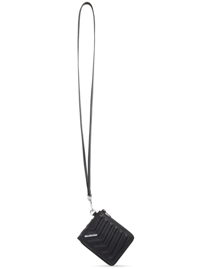 Shop Balenciaga Embossed-finish Detachable-strap Wallet In Black