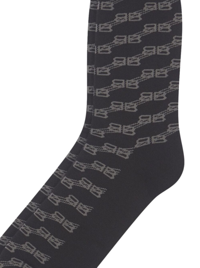 Shop Balenciaga Monogram Print Cotton Socks In Black