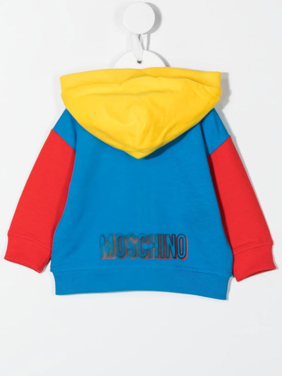 Shop Moschino Colour-block Zipped Hoodie In Blue