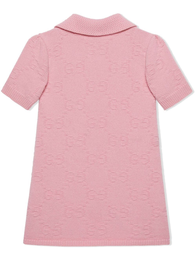 Shop Gucci Jacquard-logo Knitted Mini Dress In Pink
