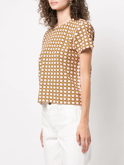 Tory Burch Logo Checker-print T-shirt In Orange