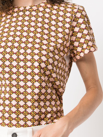 Tory Burch Logo Checker-print T-shirt In Orange