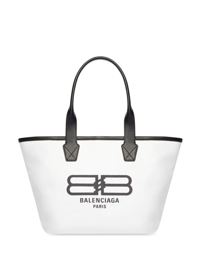 Shop Balenciaga Small Jumbo Logo Tote Bag In White