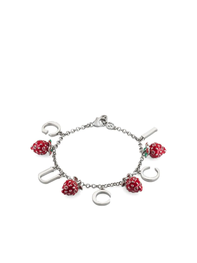 Shop Gucci Strawberry Charm Link Bracelet In Silver