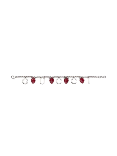 Shop Gucci Strawberry Charm Link Bracelet In Silver