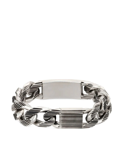 Shop Gucci Logo Plaque Link Bracelet In Silver