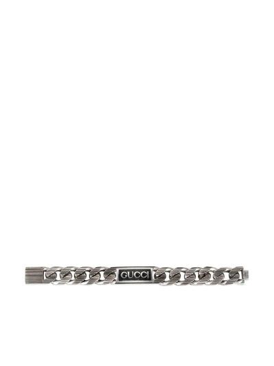 Shop Gucci Logo Plaque Link Bracelet In Silver