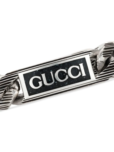 Shop Gucci Logo Plaque Link Bracelet In Silver