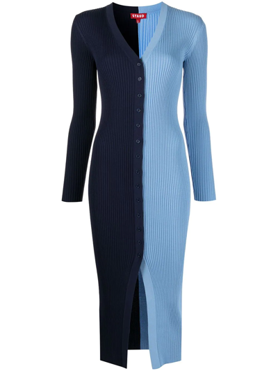 Shop Staud Shoko Colour-block Jumper Dress In Blue