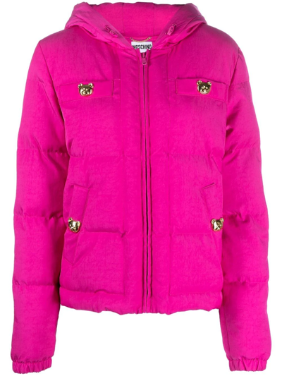 Shop Moschino Padded Hooded Jacket In Pink