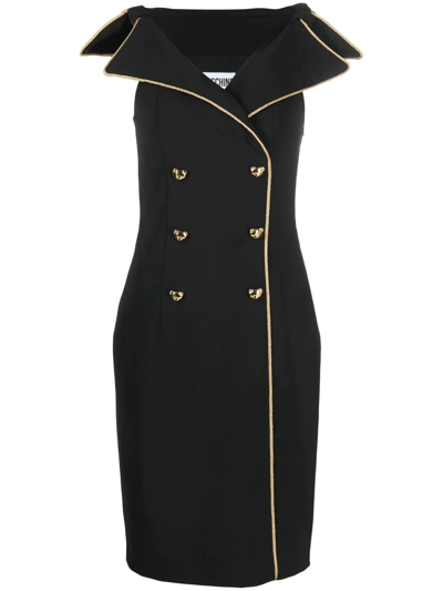 Shop Moschino Teddy-button Double-breasted Pencil Dress In Black