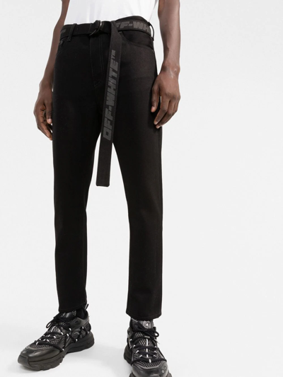 Shop Off-white Belted Straight-leg Trousers In Black