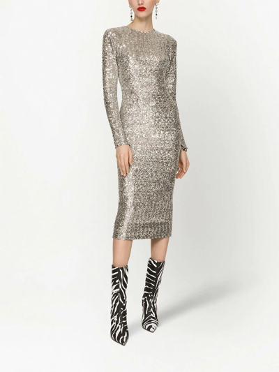 Shop Dolce & Gabbana Sequin-embellished Midi Dress In Silver