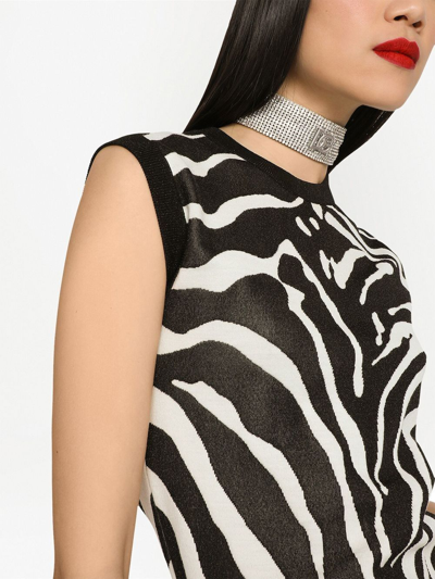 Shop Dolce & Gabbana Zebra Pattern Jacquard Sleeveless Sweater In Black