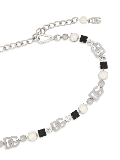 Dolce & Gabbana Rhinestone And Dg Logo Belt In Silver