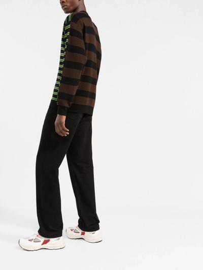Shop Kenzo Flower-embroidered Striped Cardigan In Black