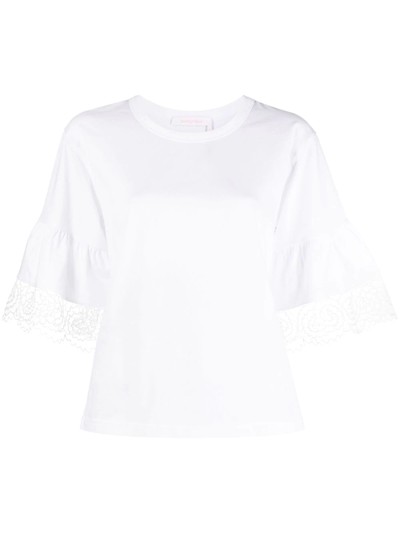 Shop See By Chloé Lace-trim Cotton T-shirt In White