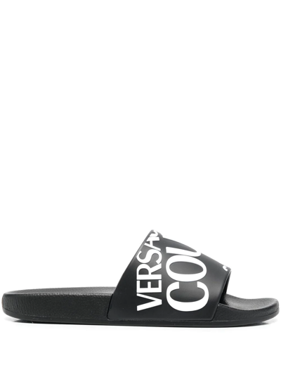 Shop Versace Jeans Couture Logo-print Pool Slides In Black