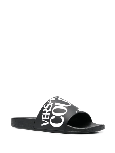 Shop Versace Jeans Couture Logo-print Pool Slides In Black