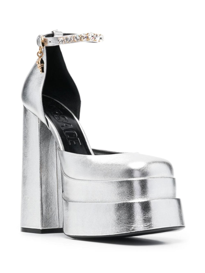 Shop Versace Medusa Aevitas 150mm Double Platform Pumps In Silver