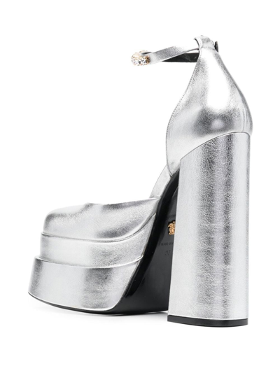 Shop Versace Medusa Aevitas 150mm Double Platform Pumps In Silver