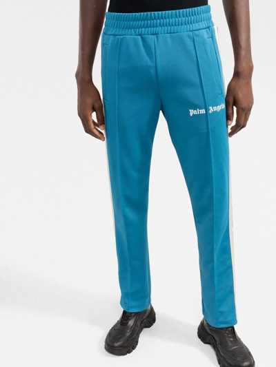 Shop Palm Angels Logo-print Striped Track Pants In Blue