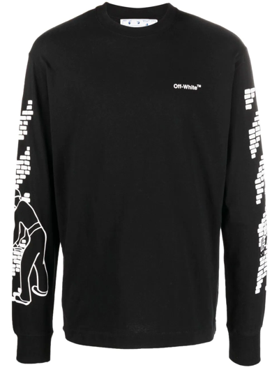 Shop Off-white Logo-print Long Sleeve T-shirt In Black
