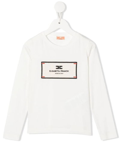 Shop Elisabetta Franchi La Mia Bambina Embroidered-logo Long-sleeved T-shirt In White