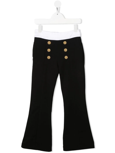 Shop Balmain Button-detail Zipped Flared Trousers In Black