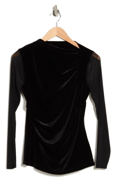 Shop Donna Karan Woman Asymmetrical Mesh Sleeve Blouse In Black