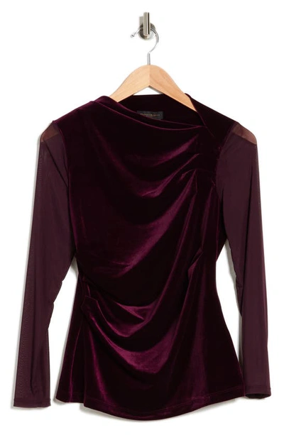 Shop Donna Karan Woman Asymmetrical Mesh Sleeve Blouse In Aubergine