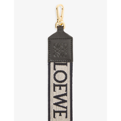 Shop Loewe Navy/black Anagram Loop Cotton And Leather Bag Strap