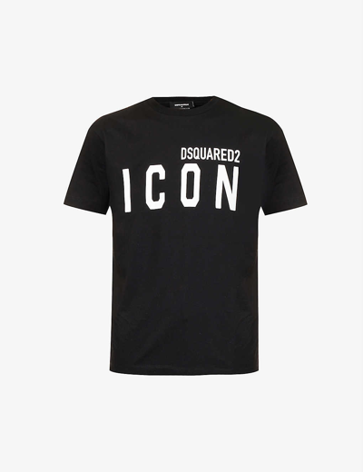 Shop Dsquared2 Mens White-black Icon Logo-print Cotton-jersey T-shirt
